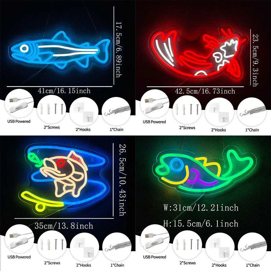 Fish Neon Sign Wall Business Decor Usb Powered Suitable For Clubs Shops Fishing Equipment Stores Man Cave Wall Lamps H251201