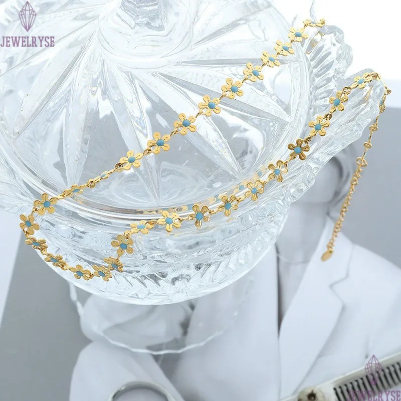 sweet blue flower chain stainless steel necklace designer for woman party 18k gold chains necklaces school choker women jewelry travel birthday friend