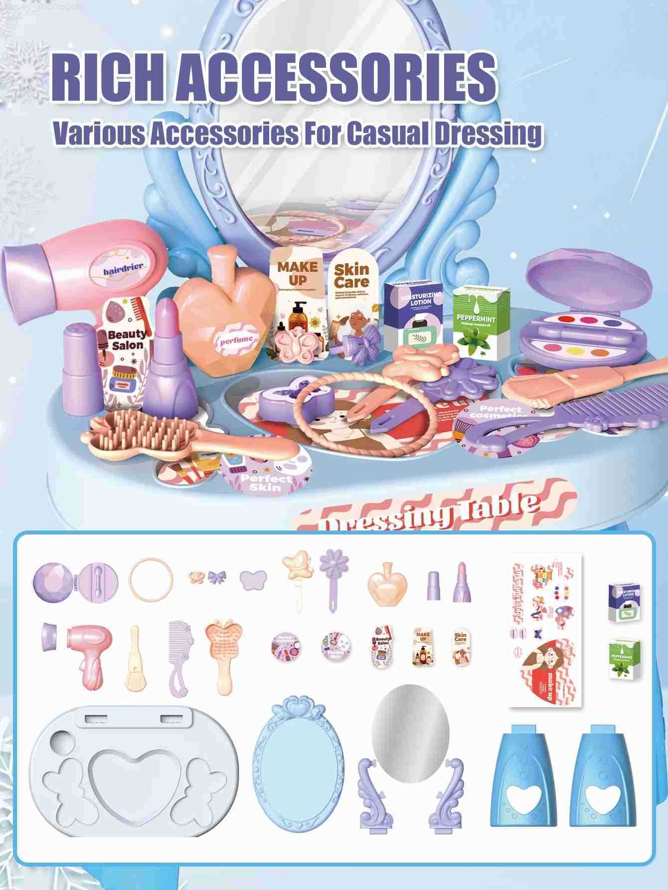 Disney 30pcs Kids dressing table toy girl simulation home makeup and makeup jewelry box 3-4 5-6 years old baby birthday gift H251202