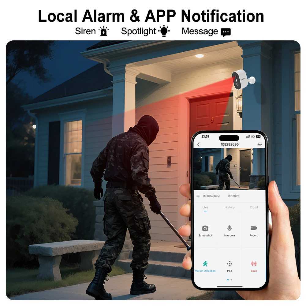 ANRAN 2/3/4PCS Battery Camera 2K 24G WiFi Camera He Protection Security Camera PIR Detection Basic Cloud Storage5200mAh C251202