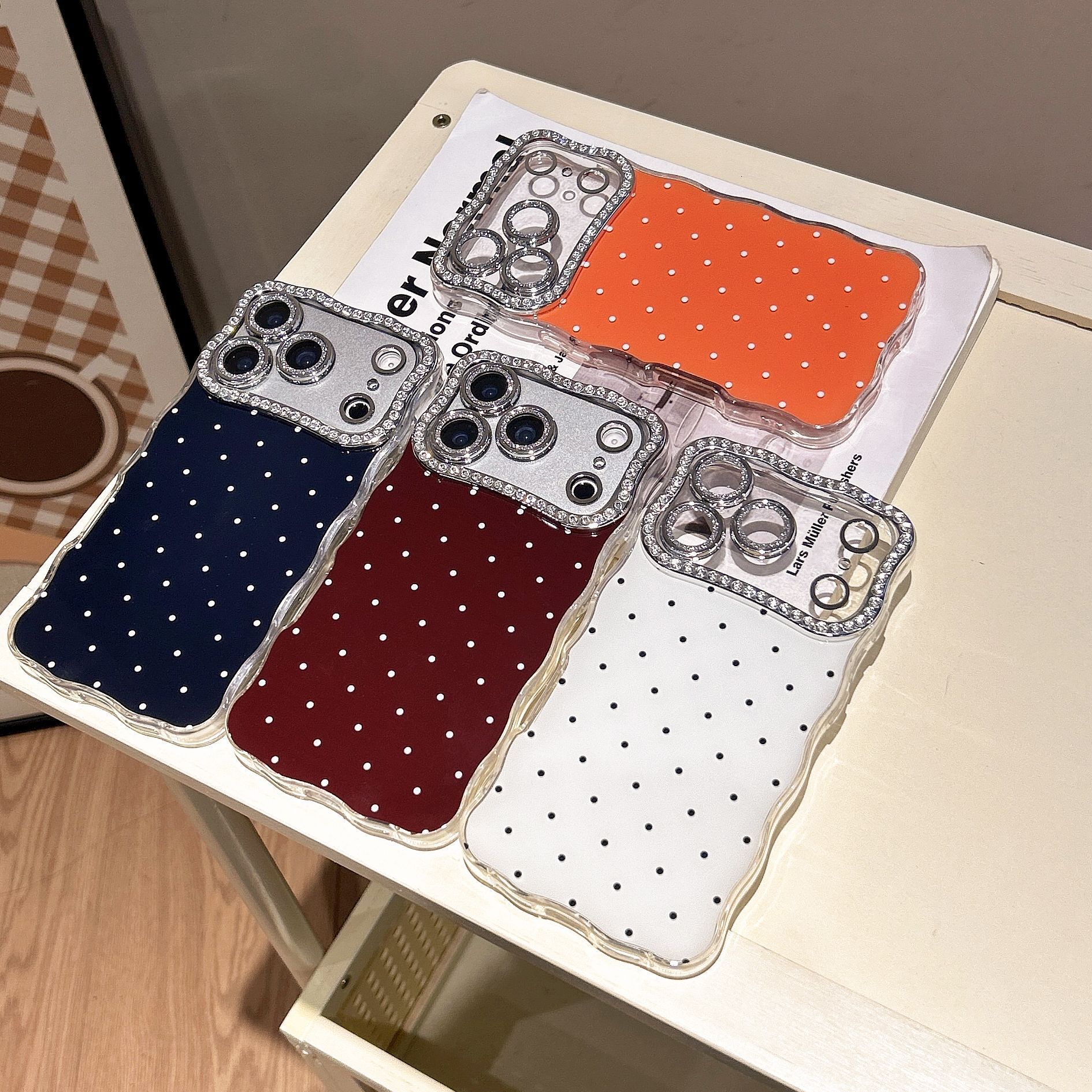Twisted Edge Polka Dot Phone Case iPhone 17 Pro Max Compatible with Apple 16/15 Pro Diamond Lens Hard Protective Case