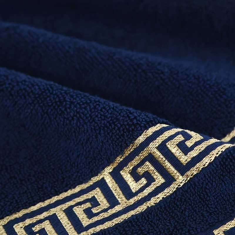 Towel 2pcs Black Cotton Towels 34x74cm/70x140cm Embroidered Hotel Bathroom Towels For Adult Quick-Dry Thicken Soft Face Bath Towels Y251202