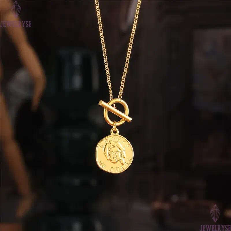 top long 18k gold sweater chain portrait designer necklace for woman stainless steel pendant necklaces daily outfit jewelry birthday friend family gif