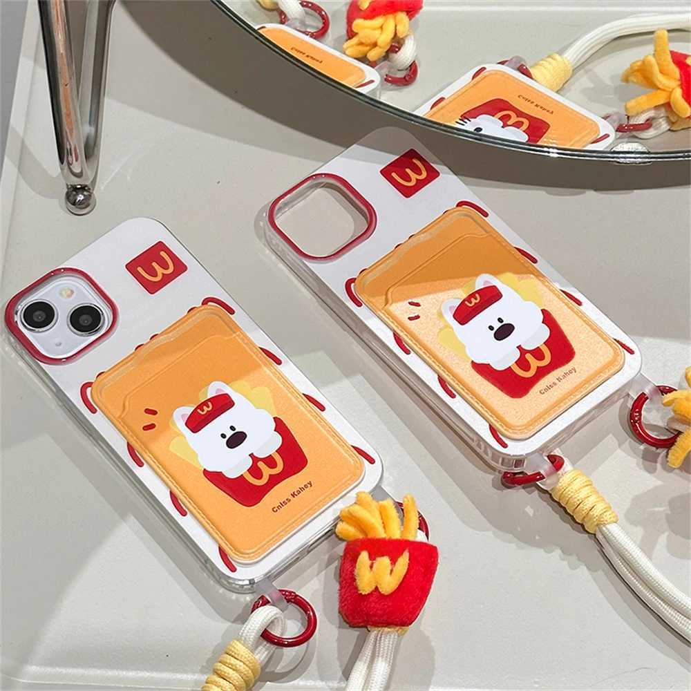 Cute 3D French Fries Dog Wallet With Chain Phone Case For iPhone 15 14 13 11 12 Pro Max Plus X XR Plush Doll Card Lanyard Cover J251202