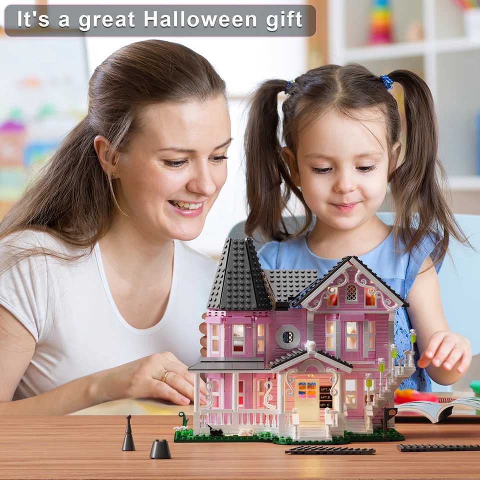 Palace House Building Blocks Set with LightsHorror Haunted House Bricks Toys Christmas Halloween Gifts for Kids1349PCS C251203