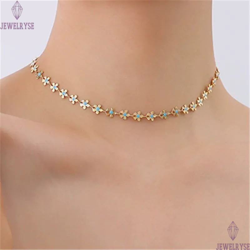 sweet blue flower chain stainless steel necklace designer for woman party 18k gold chains necklaces school choker women jewelry travel birthday friend