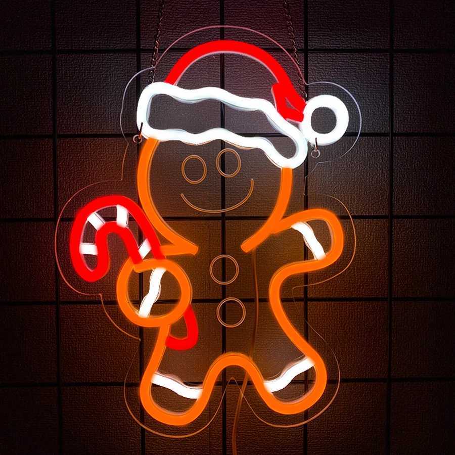 Christmas Led Neon Sign 3D Carved Gingerbread Man Icon Suitable For Bedroom Winter Party Home Decor Christmas Girl Gift H251201