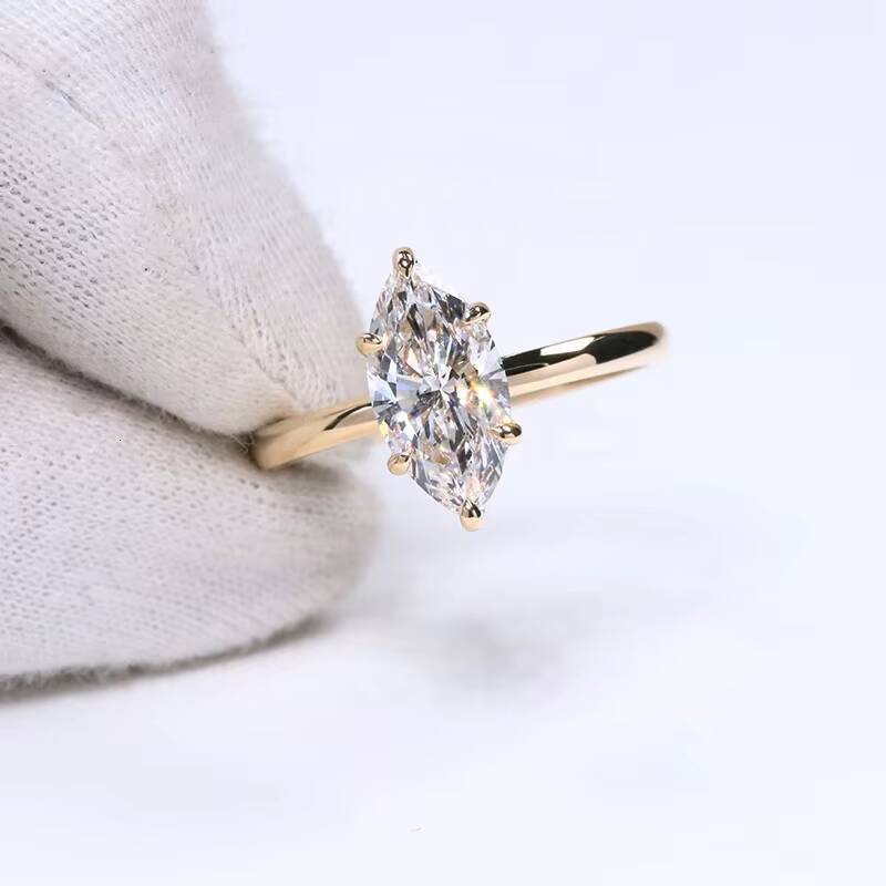 IGI Certified CVD Lab Grown Engagement 14K Yellow Rose Gold D VVS2 Two Carats Marquise Cut Diamond Ring