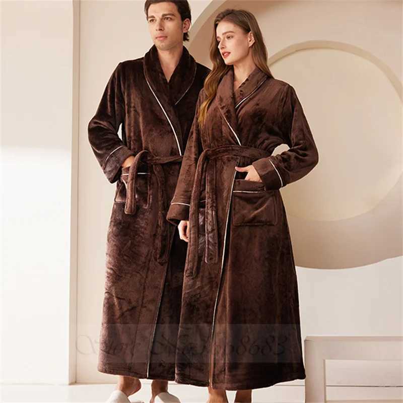 Plus Size Thick Flannel Couples Robe Homewear Autumn Winter Male Kimono Bathrobe Gown Loose Coral Fleece Sleepwear Lounge Wear C251202