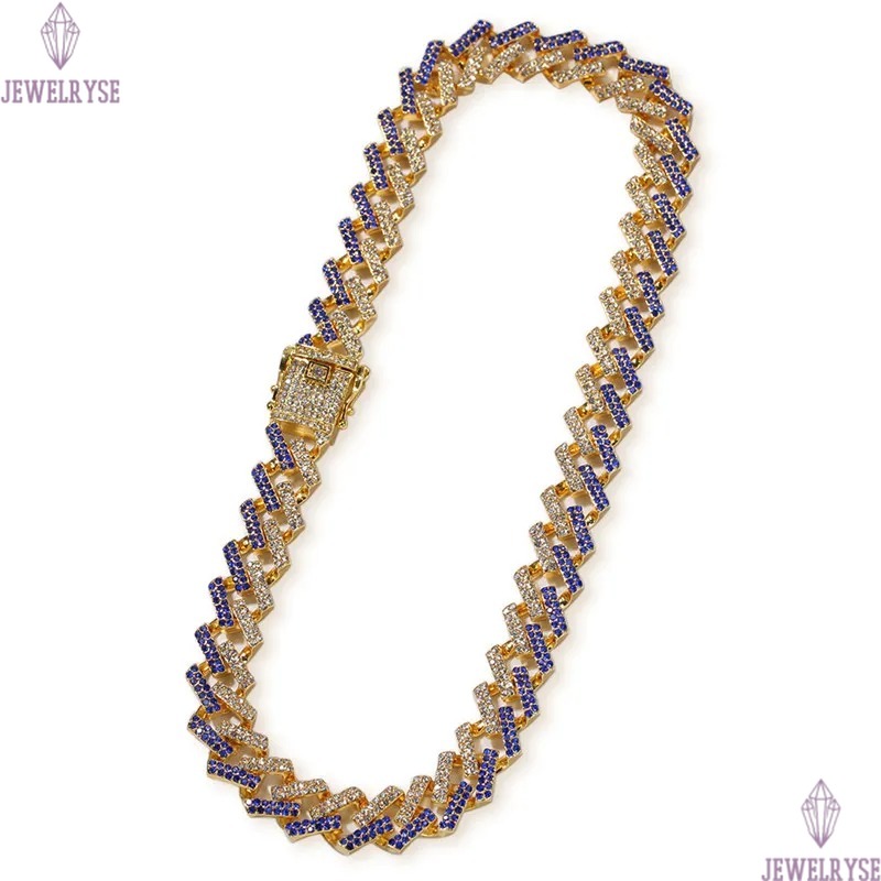 15mm colorful diamond hip hop jewelry cuban link chain mens gold necklace designer chain for man Iced Out Alloy Chains Blue Black Rhinestone Silver Ne