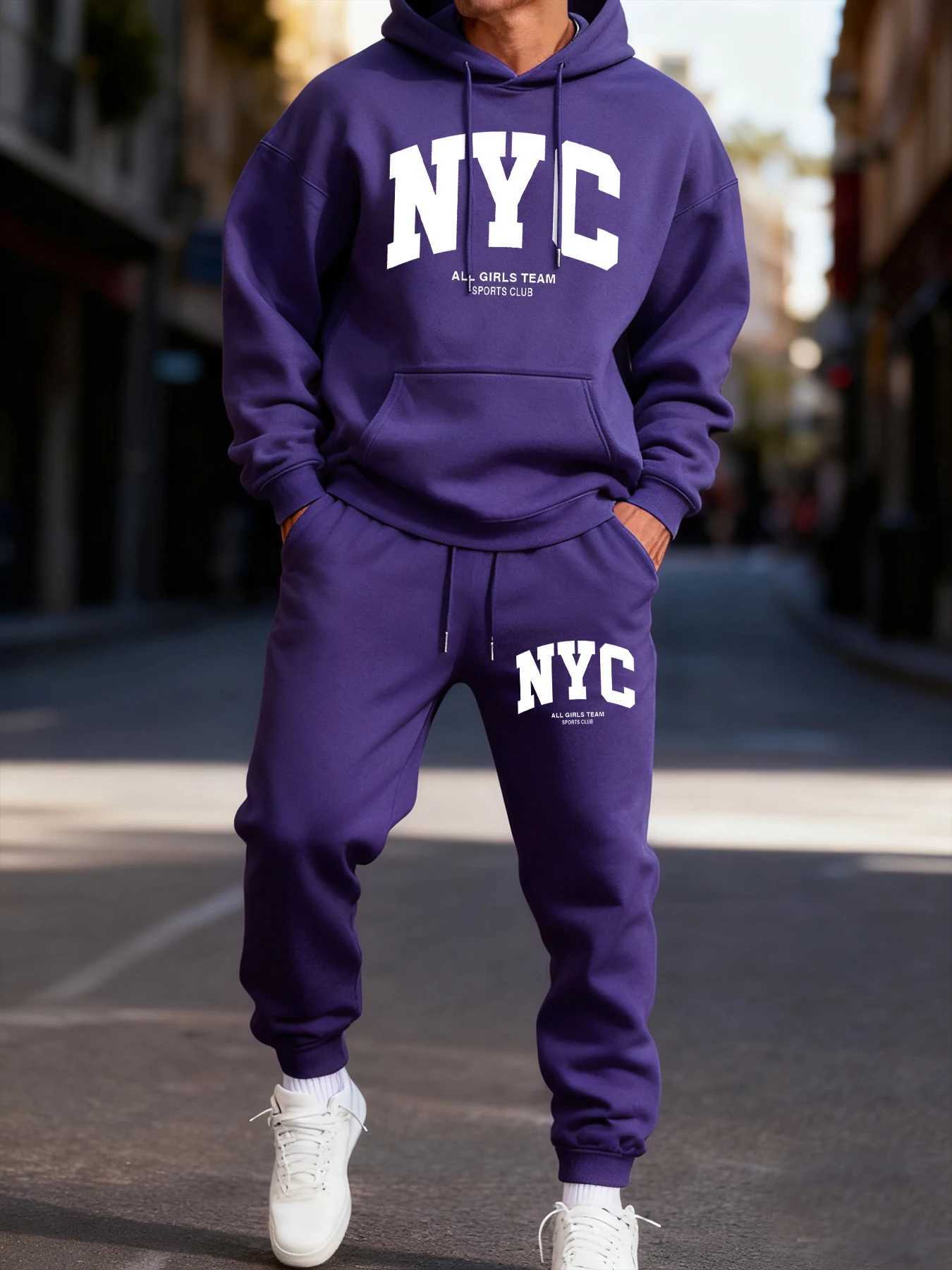 New York City Letter Eye-Catching Print Mans Hoodie Set Casual Winter Two Pices Sets Sporty Jogging Pants Fashion Autumn Hoodies W251202