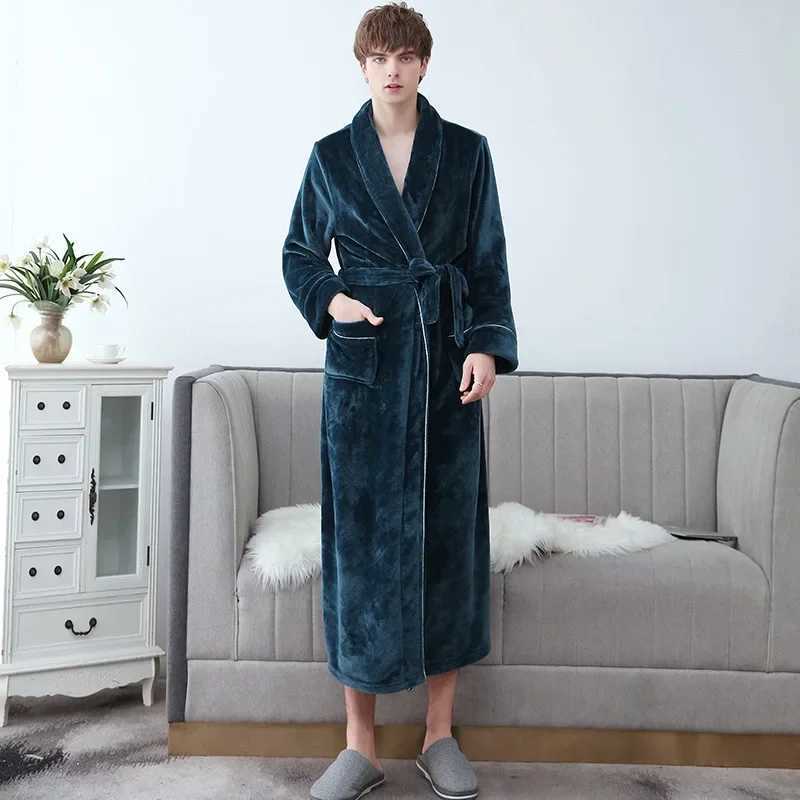 New Arrival Thickened Coral Fleece Bathrobe - Autumn Winter Flannel Long Sleepwear Men Female Couple Warm Nightgown Loungewear C251202
