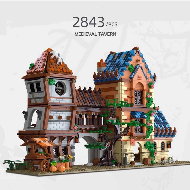 2843PCS Medieval Tavern Building Block Creative Ci Street View MOC Model Bricks Creative Desktop Ornaments Toys Gifts For Kids C2512031