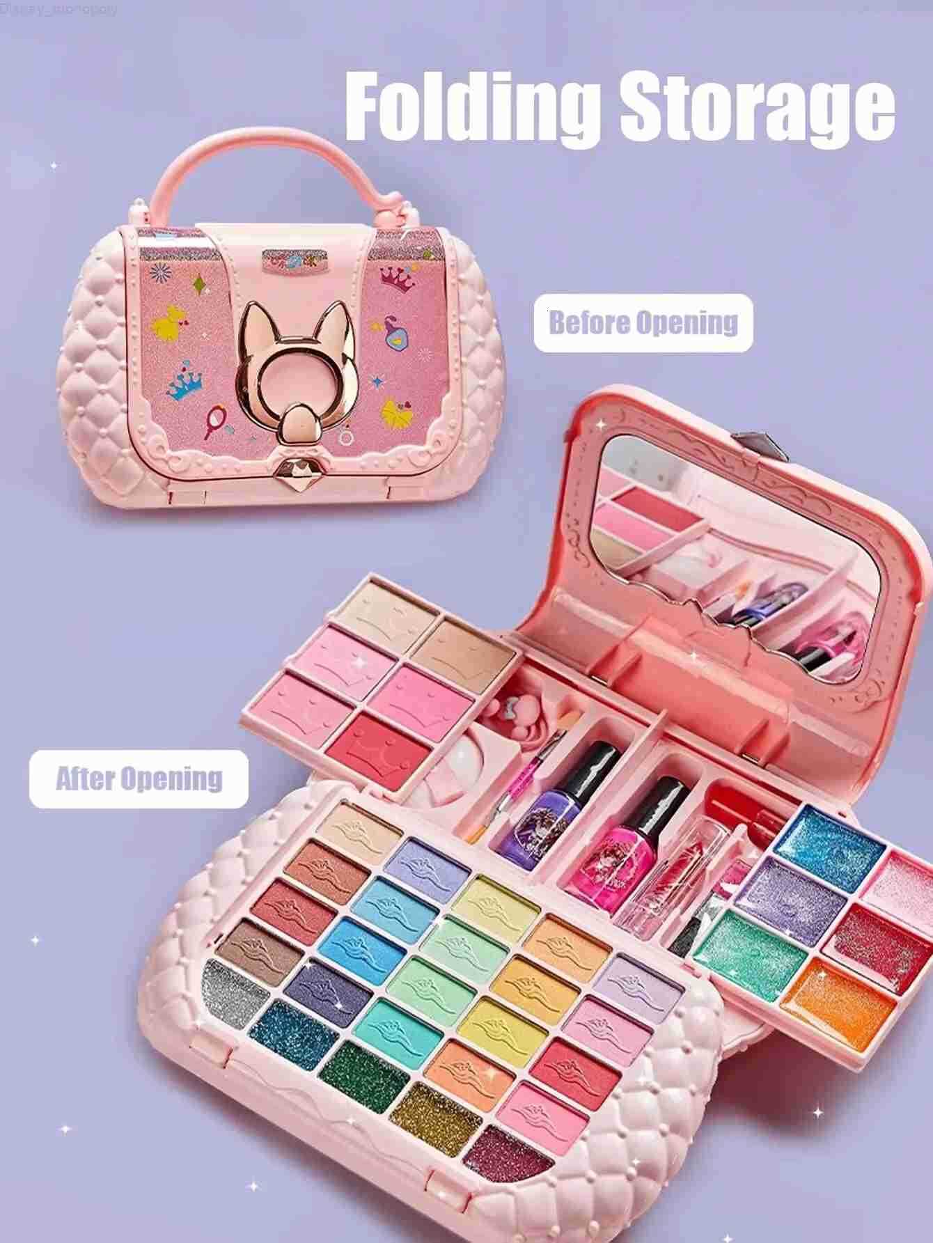 Disney Kids Beauty Toys Makeup Kit Little Bag Washable Pretend Play Cosmetic Set Toys with Mirror Non-Toxic Safe Birthday Gifts Girl H251202