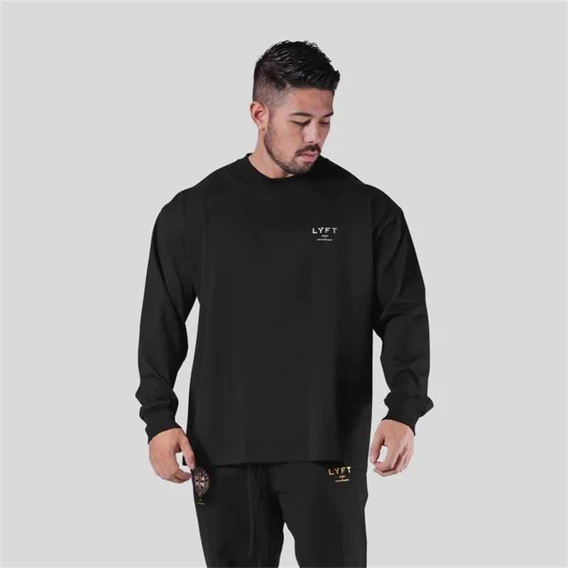 LYFT Men Cotton T shirt Long Sleeve Loose Shirts Bodybuilding Print Workout Fitness T-shirt Mens Spring Autumn Sport Clothing J251203