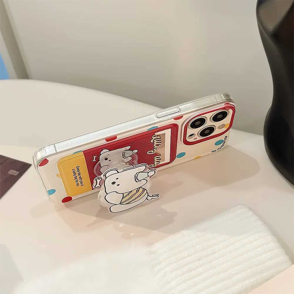 Polka Card Holder Phone Case with Puppy Stand and Lanyard for iPhone 15 PRO MAX 14 13 12 11 XS X XR SE 8 7 PLUS Phone Cover J251202