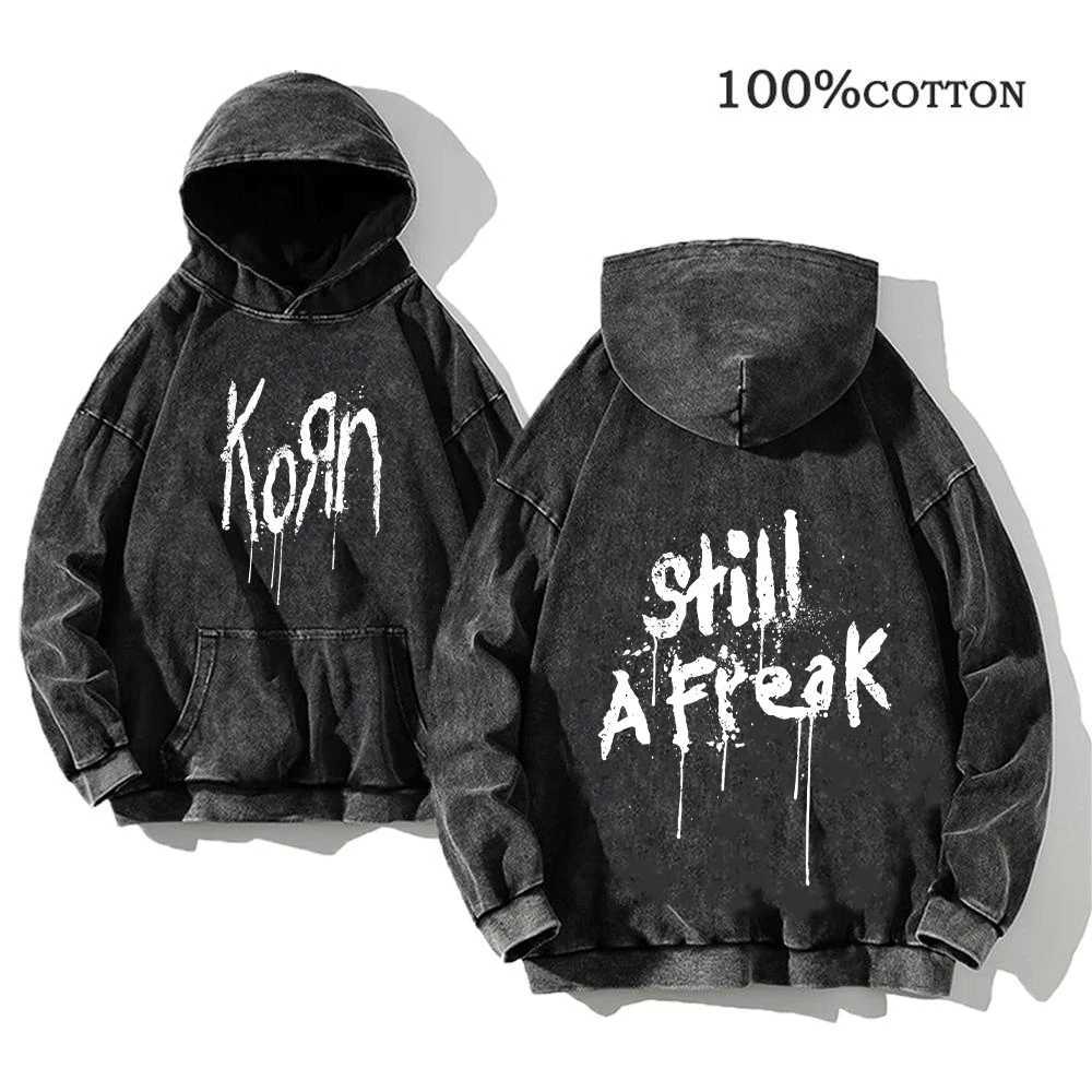 Korn Rock Band World Tour Hoodies Vintage Washed Mens Sweatshirts Cotton Hip Hop Streetwear Hooded Pullover Loose Y2K Tops J251203