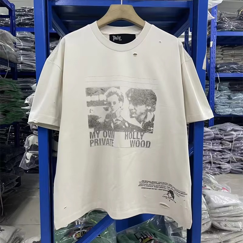 Vintage High Street Round Neck Portrait Printed Washed Short Sleeve Casual Loose Cotton Trendy Oversize T-shirt