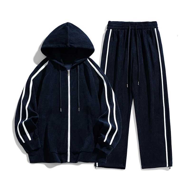 Large corduroy new sports suit mens outdoor sports couple Cardigan hoodie casual student two-piece set W251202