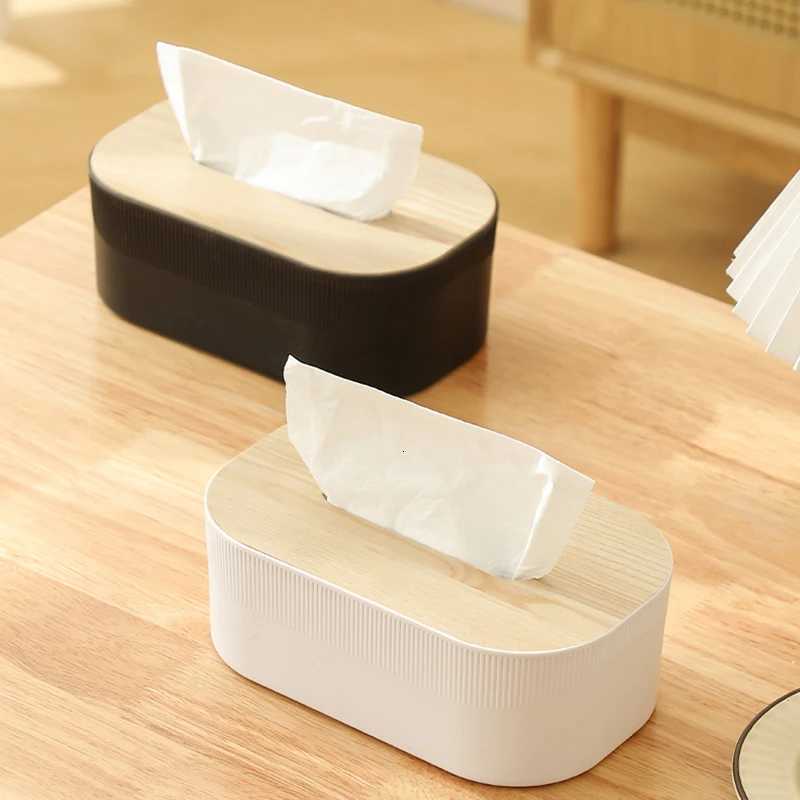 Plastic Tissue Box with Wooden Cover Nordic Simplicity Style Desktop Napkin Box Living Ro Bathro Toilet Square Tissue Box H251201