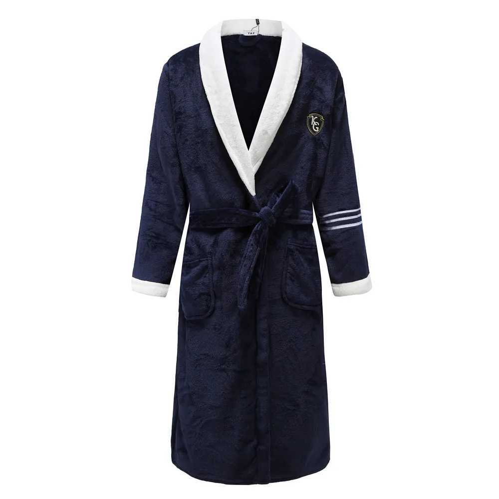 Autumn Winter Nightdress Blue Men Casual Coral Fleece Sleepwear Warm Couple Home Wear Flannel Belt Pyjamas Kimono Bathrobe Gown C251202