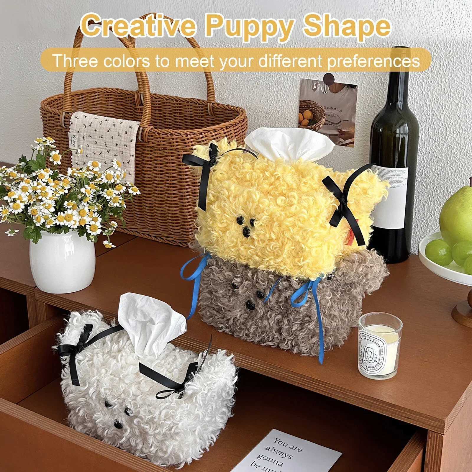Puppy Tissue Box Dog Plush Cartoon Napkin Dispenser Holder Tissue Storage Case Toilet Paper Boxes Desktop Cute Decoration H251201