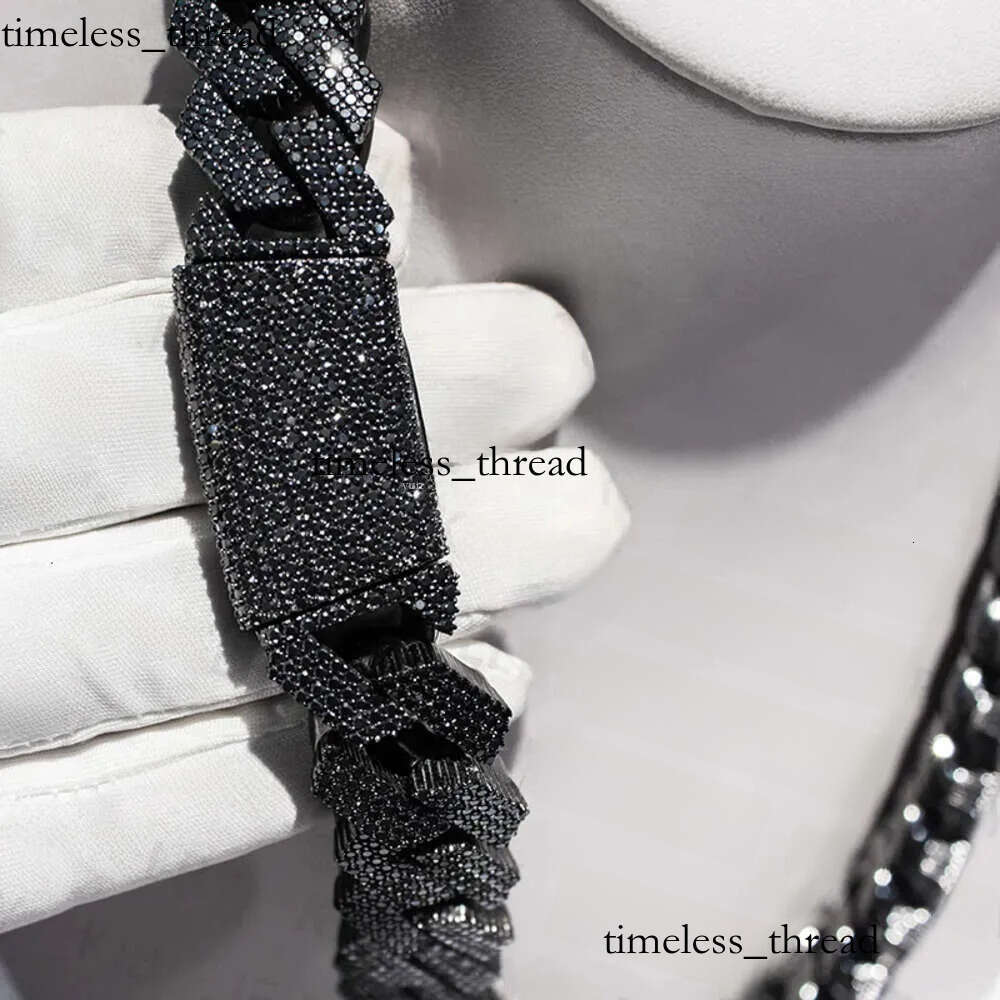 Hip Hop Rapper Mossanite Necklace Jewelry Vvs Sterg Sier 20mm Black Dia Moissanite Cuban k Chain ca