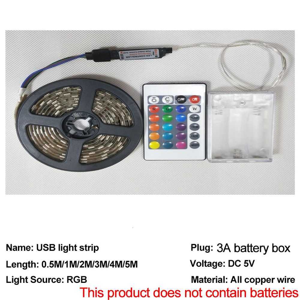 RGB led strip DC5V SMD5050 LED flexible waterproof light battery power supply with remote control TV decoration lights lighting H251201