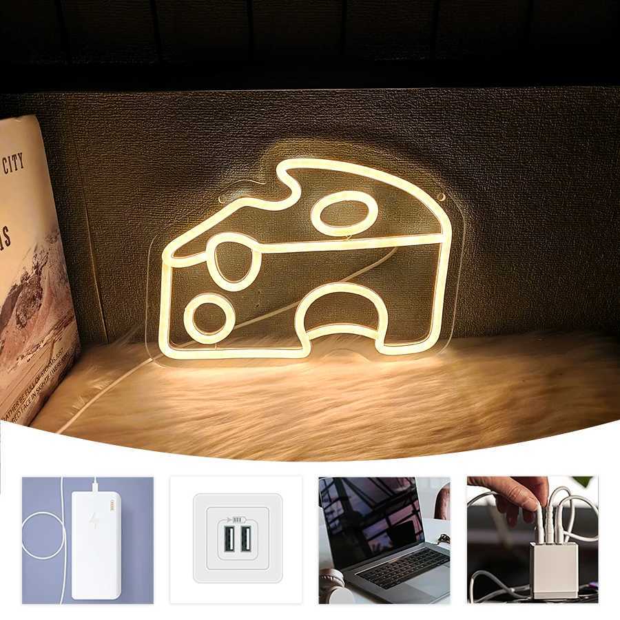 Neon Food Signs And Cheese-Shaped Icons Powered By Usb Are Used For Artistic Decor Of Fast Food Restaurants And Dessert Shops H251201