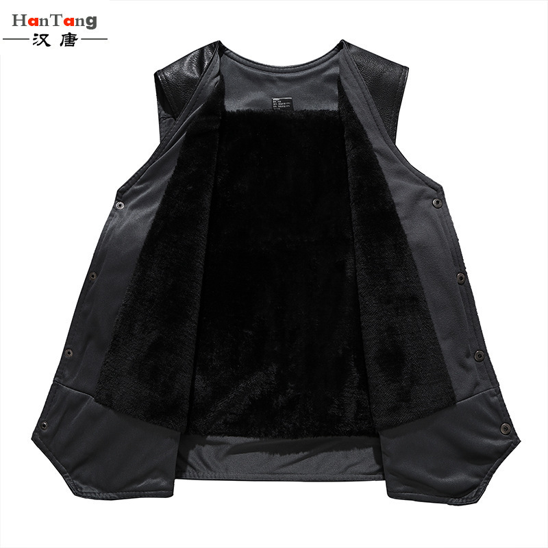 Large leather motorcycle vest suitable for men genuine denim leather waist jacket bicycle vest size L-4XL sleeveless jacket 240819