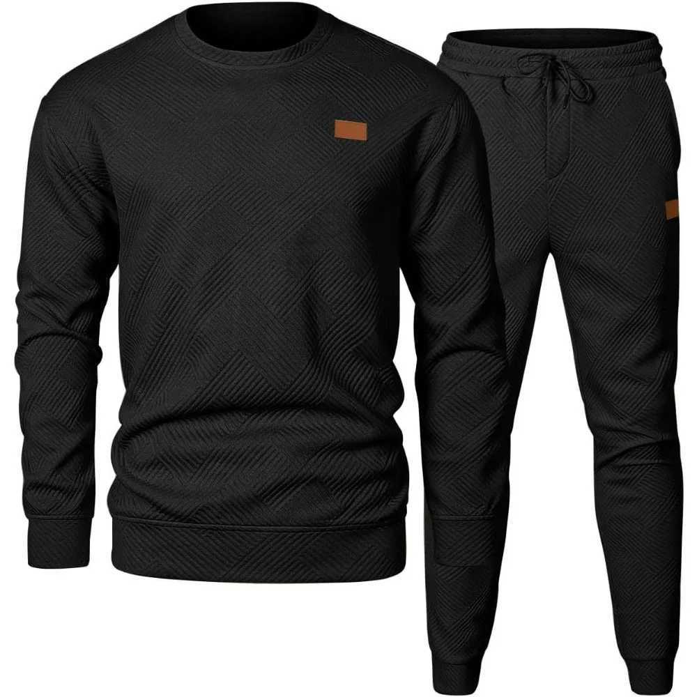 Mens Fall Winter Crew Neck Sweatshirt Set Soft Pullover Joggers Loungewear Casual Comfort Fit 2-Piece Outfit W251202