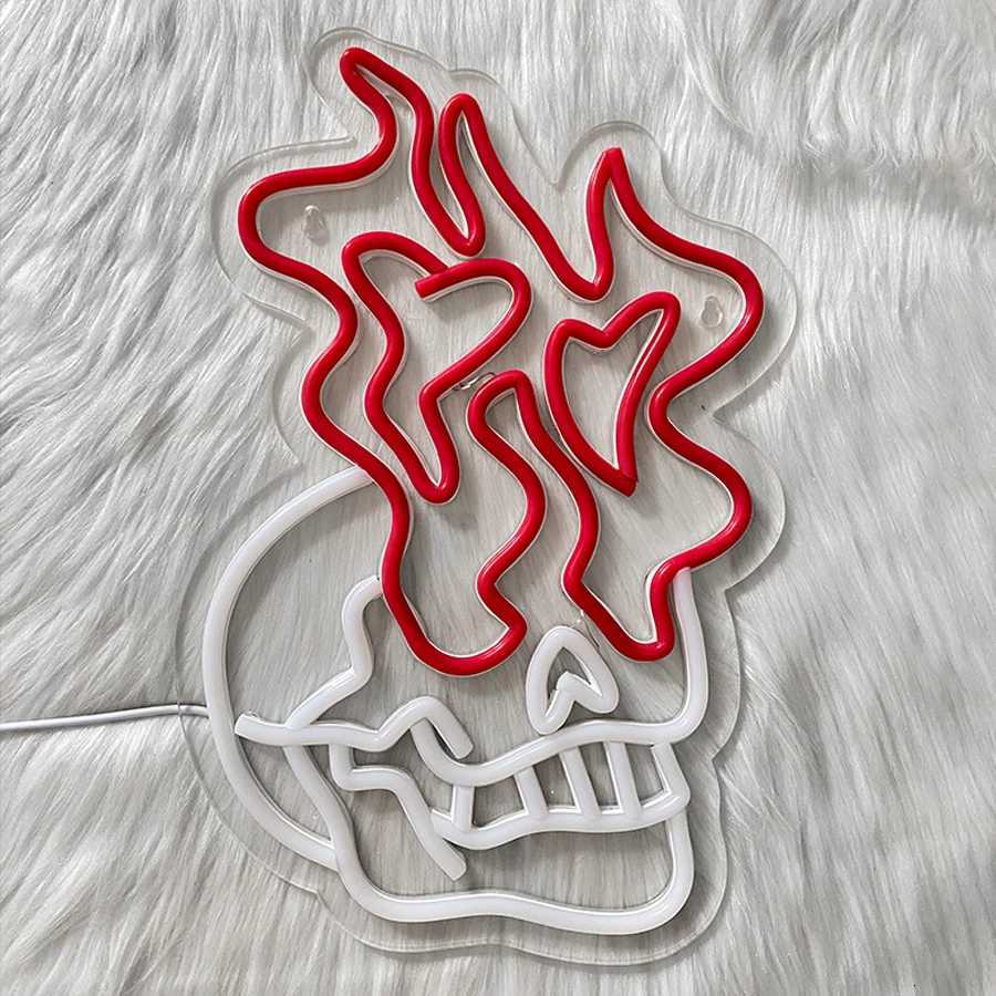Skull Led Neon Sign Red Flame Icon Usb Powered Used For Artistic Decor Of Rooms Horror Cinemas Game Rooms And Man Caves H251201