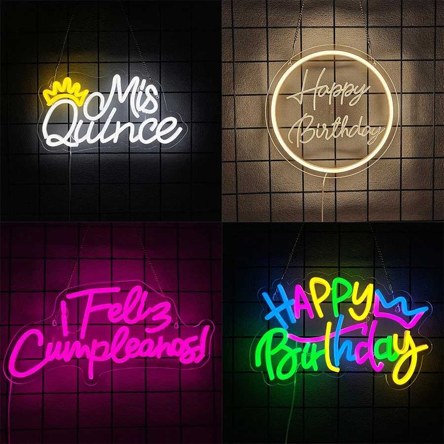 Birthday Theme Neon Sign Led Letter Lamp Wall Decor Usb Powered Home Party Birthday Party Decor Easy To Hang H251201