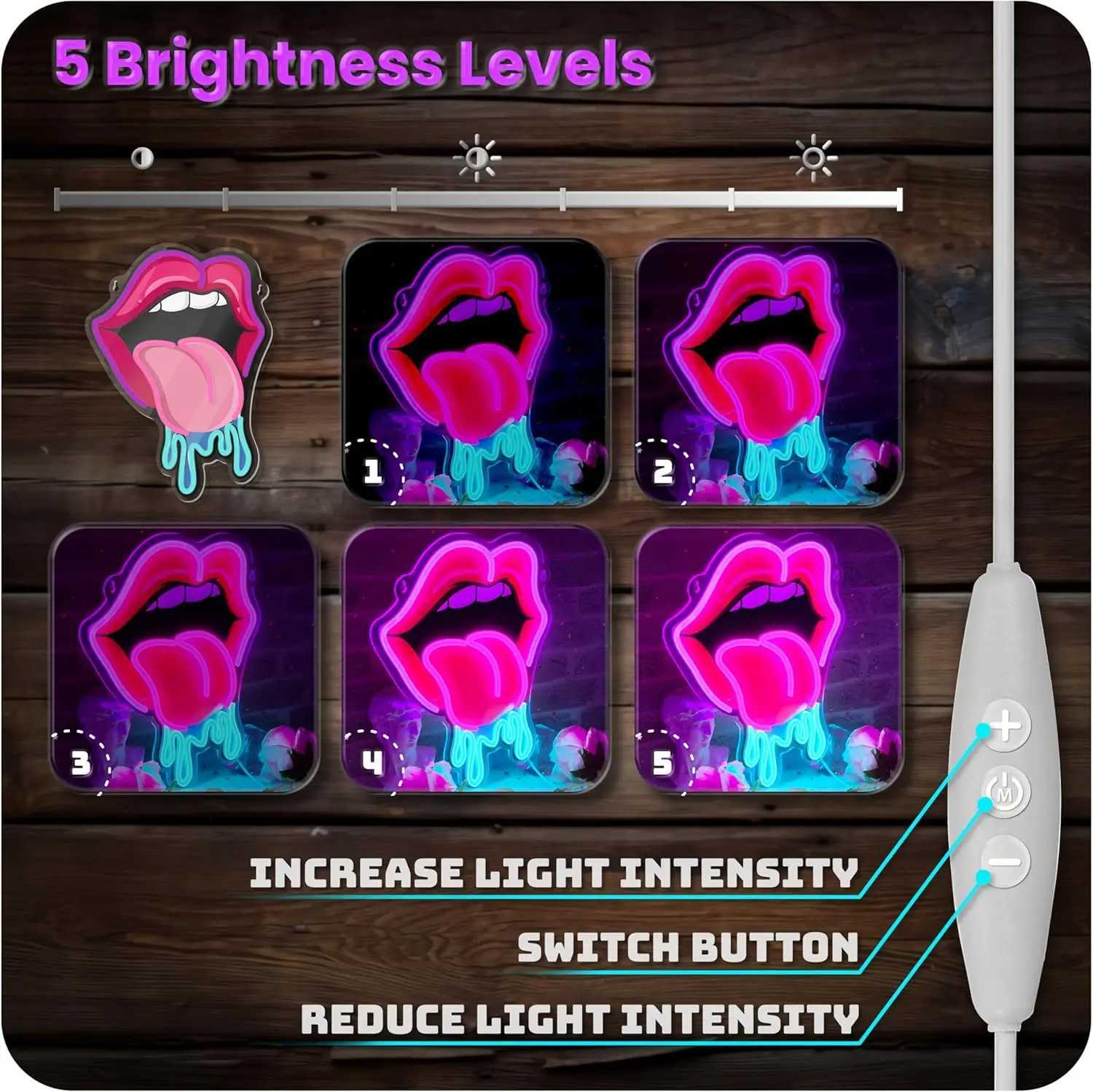 Lip tongue Neon Sign USB Dimmable LED Neon Light Sign Wall Art Decoration for Gameroom Bedroom Livingroom Party Birthday Gift H251201