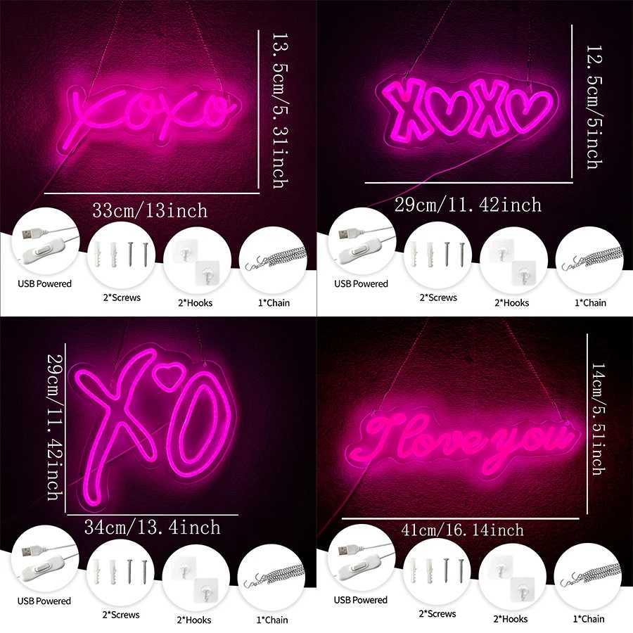Xo Heart-Shaped Led Neon Signs Pink Letter Lights Used For Bars Man Caves Clubs Parties Decor Girls And Teenagers Gifts H2512011