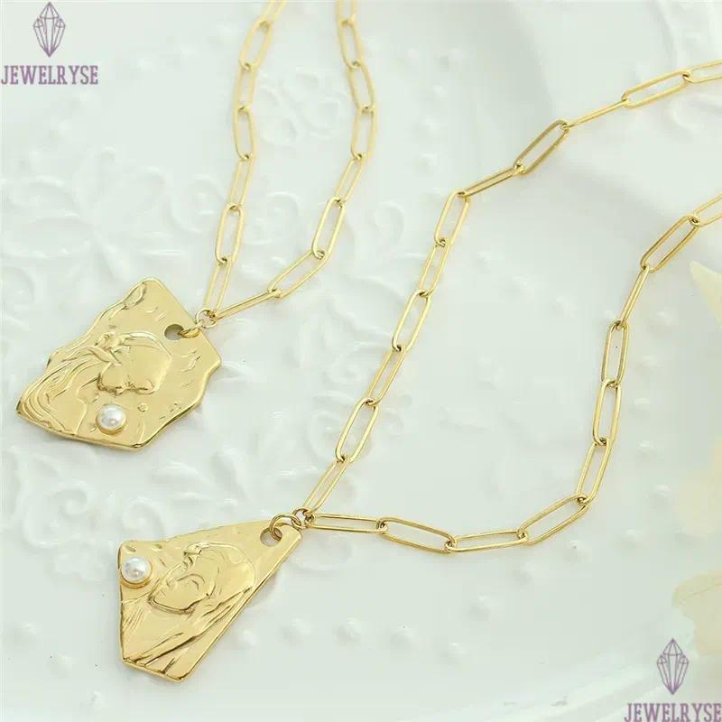 long 65cm chain portrait necklace designer for woman 18k gold sweater chain stainless steel pearl pendant necklaces daily outfit jewelry friend family