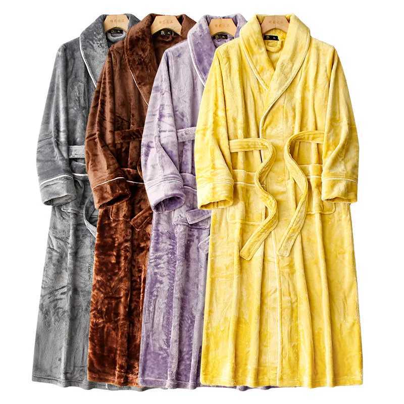 Plus Size Thick Flannel Couples Robe Homewear Autumn Winter Male Kimono Bathrobe Gown Loose Coral Fleece Sleepwear Lounge Wear C251202