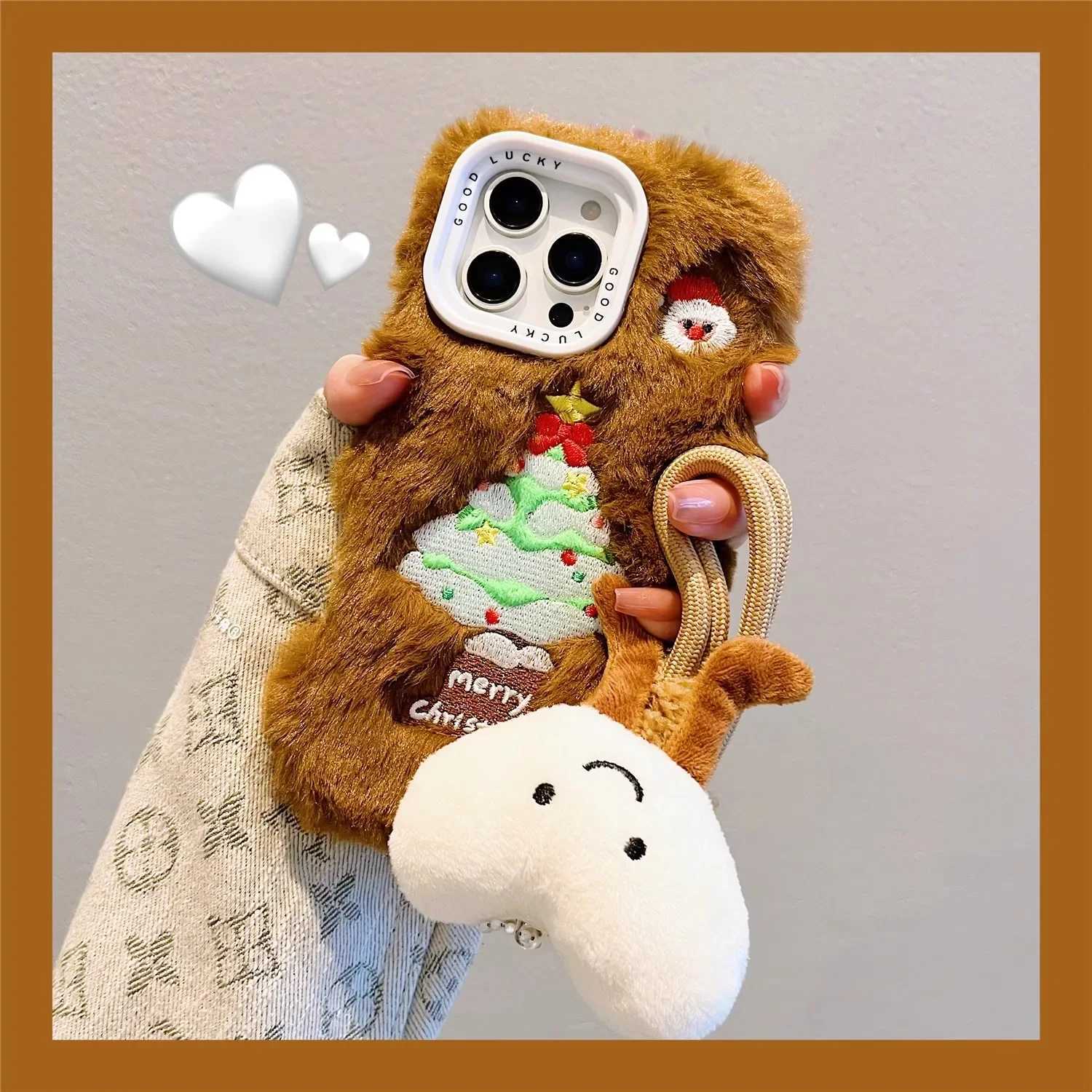 Christmas Autumn Winter Warm Plush Phone Case For iPhone 16 15 14 13 Pro Solid Color Furry Fluffy Shockproof Protective Cover J251202