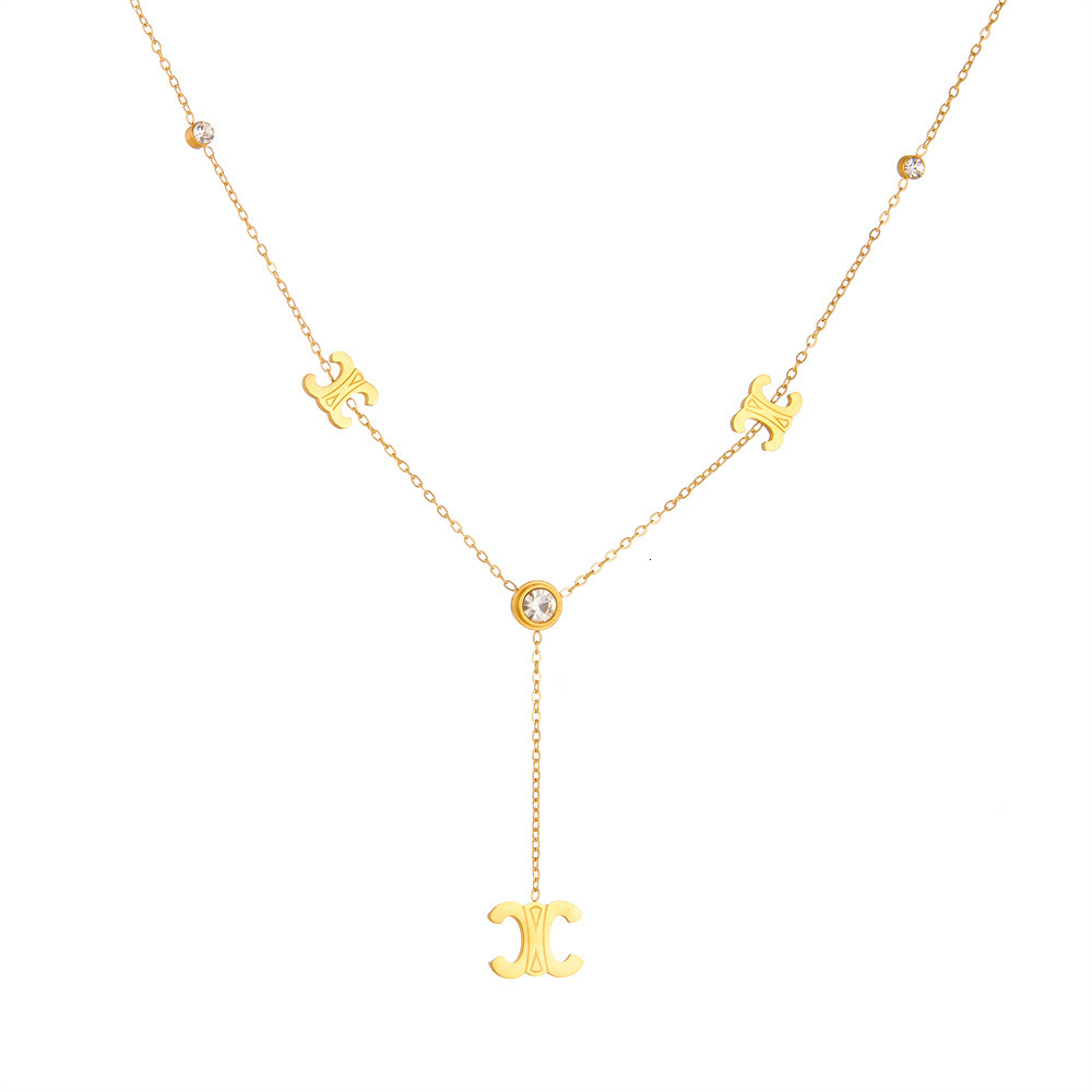 Fashion free shipping Titanium 5 Pendant luxury Tassel Clip Diamond Cross-Border Exquisite Stainless Steel designer Non-Fading Arc De Triomphe Necklac