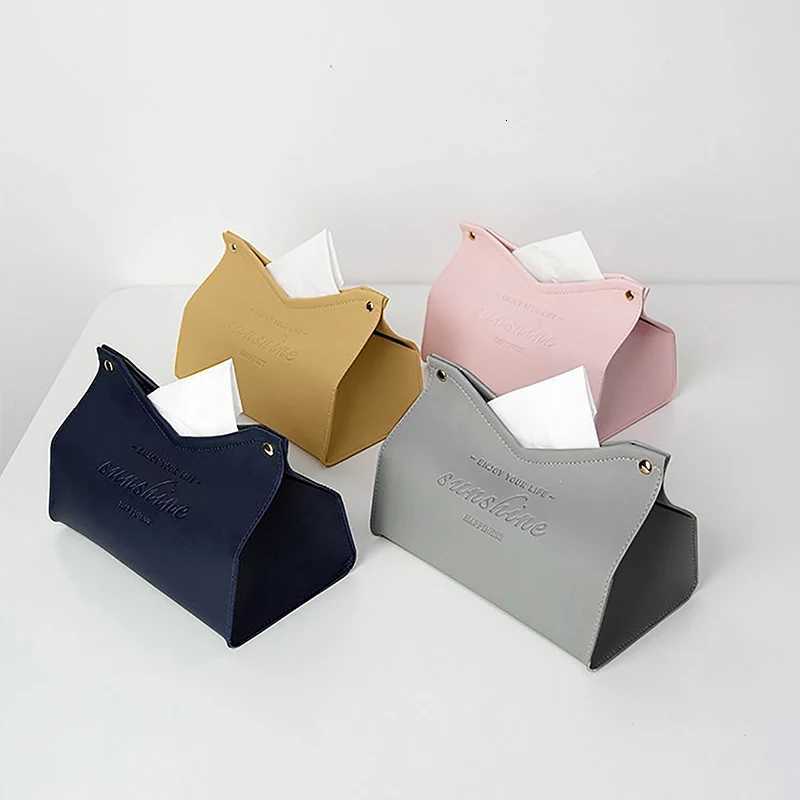 Solid Color Minimalist Leather Tissue Case Napkin Holder Storage Container Car Tissue Box He Living Ro Decoration H251201