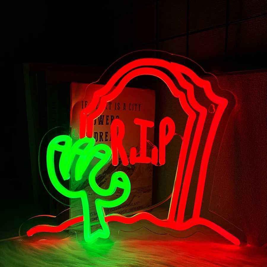 Haunted House Led Neon Sign Weird Tombstone Icon Used For Bedroom Game Room Man Cave Halloween Art Decor Usb Powered H251201