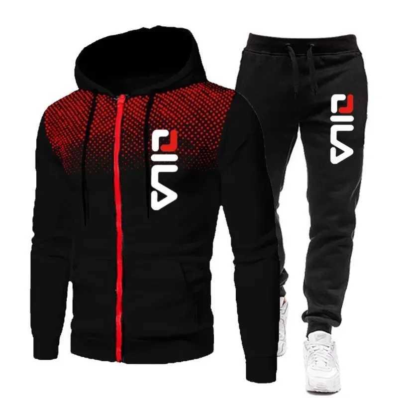 Mens new autumn and winter multi-pocket zipper long-sleeved hoodie sports and leisure pants two-piece fitness jogging suit W251202