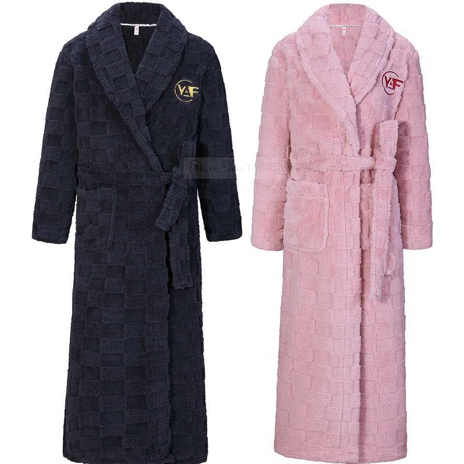 Winter Couple Flannel Long Robe Thickened Warm Sleepwear Nightwear Plus Size Loose Coral Fleece Kimono Bathrobe Gown Home Wear C251202