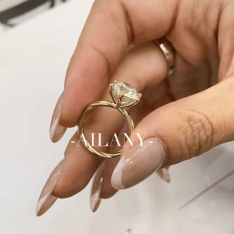 CVD/HPHT 1-10CT IGI Certified Laboratory-grown Diamond Round Brilliant Cut 9K/14K/18K Gold Vine Six-prong Diamond Ring