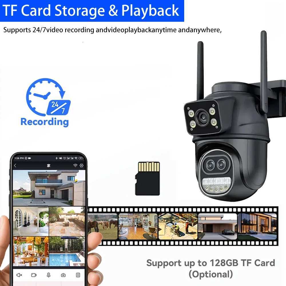 8X Zo 12MP 6K ICsee PTZ Camera Three-Lens Dual Sn CCTV Camera Smart He Outdoor Auto Tracking Wifi Surveillance IP Camera C251202