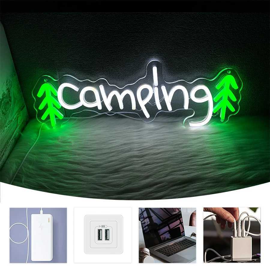 Camping Led Neon Sign White Letter Lamp Usb Powered Used For Club And Campsite Decor Camping Car Background Art Wall Lamp H251201