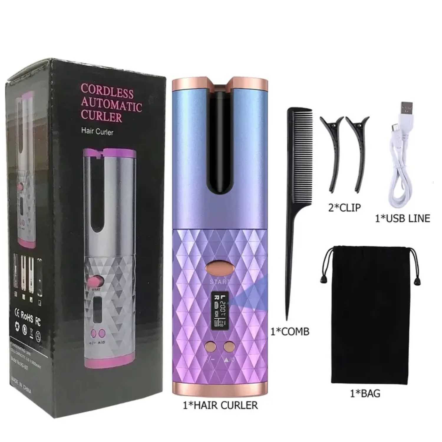 Ceramic Cordless Autatic Hair Curling Iron with 6 Temperature and Timer Settings for Fast Portable Rechargeable Auto Curling C251202