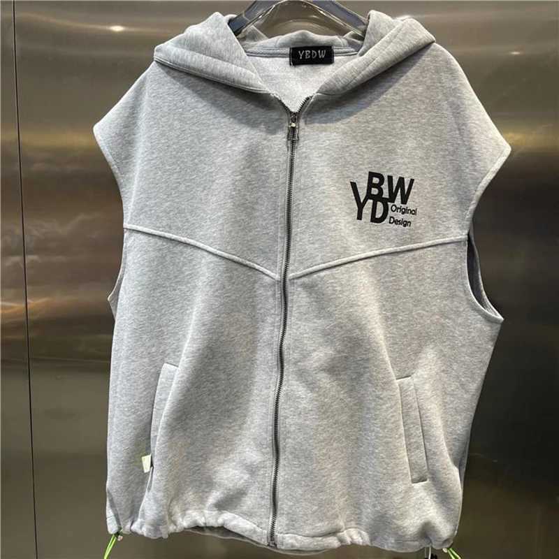 Fashion Printed Letter Sleeveless Zipper Hooded Sweatshirts Men Clothing 2025 Summer New Loose Punk Tank Top Casual Sweatshirts J251203