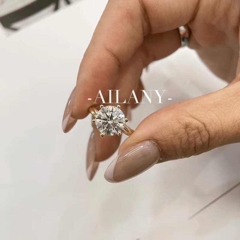 CVD/HPHT 1-10CT IGI Certified Laboratory-grown Diamond Round Brilliant Cut 9K/14K/18K Gold Vine Six-prong Diamond Ring
