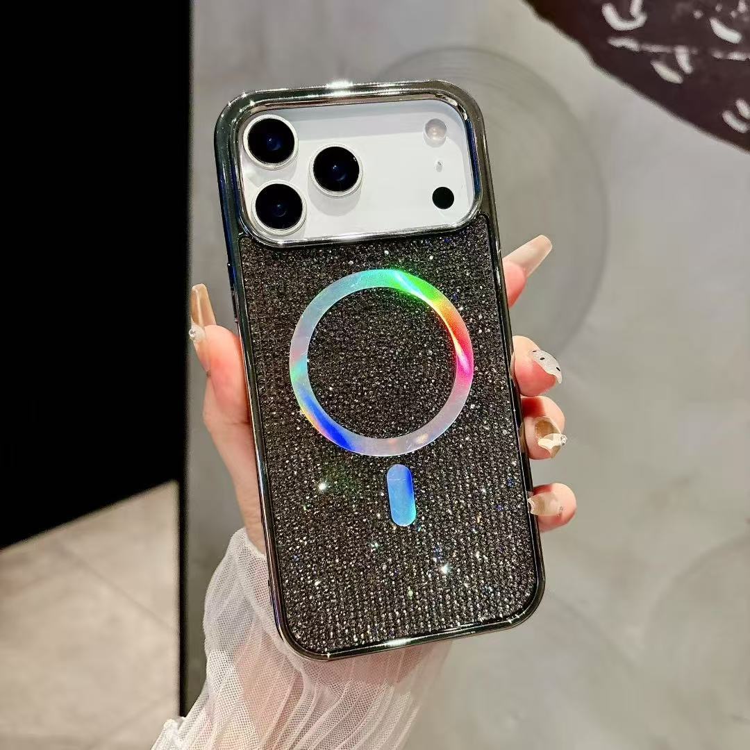 Rhinestone Magnetic Phone Case iPhone 17 Pro Max Compatible with Apple 16 Pro Luxurious Electroplated Full Diamond Protective Cover